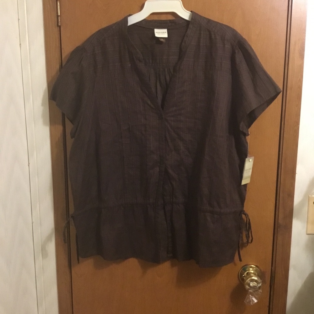 Sonoma Brown Short-Sleeve Button-Front Blouse with Side Ties XL